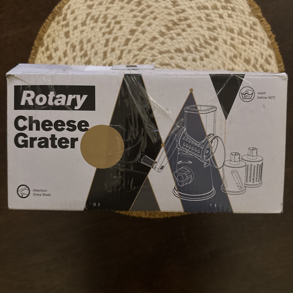 Manual Rotary Cheese Grater with Handle Vegetable‎ Slicer 3 blades Grinder